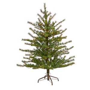 Nearly Natural 4-ft Vancouver Mountain Pine Artificial Christmas Tree with 100 Clear Lights and 374 Bendable Branches - 1 of 4