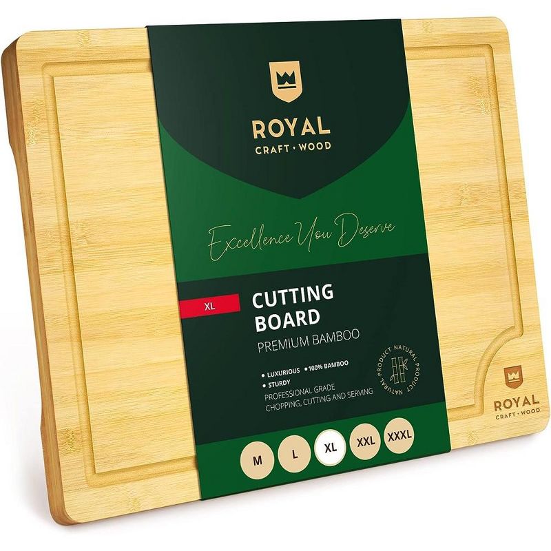 Bamboo Wood Cutting Board Chopping & Serving Board 18" x 12" XL Large - Royal Craft Wood, 1 of 7
