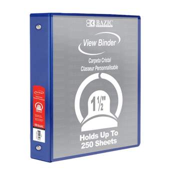 Bazic Products 3-Ring View Binder with 2 Pockets, 1.5", Blue