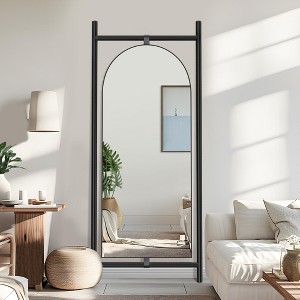 75"x31" Wood Frame Full-Body Mirror, Ladder Inset Arched Black Full-Length Mirror, Vanity Mirror for Bathroom, Bedroom Entryway, Living/Dressing Room - 1 of 4