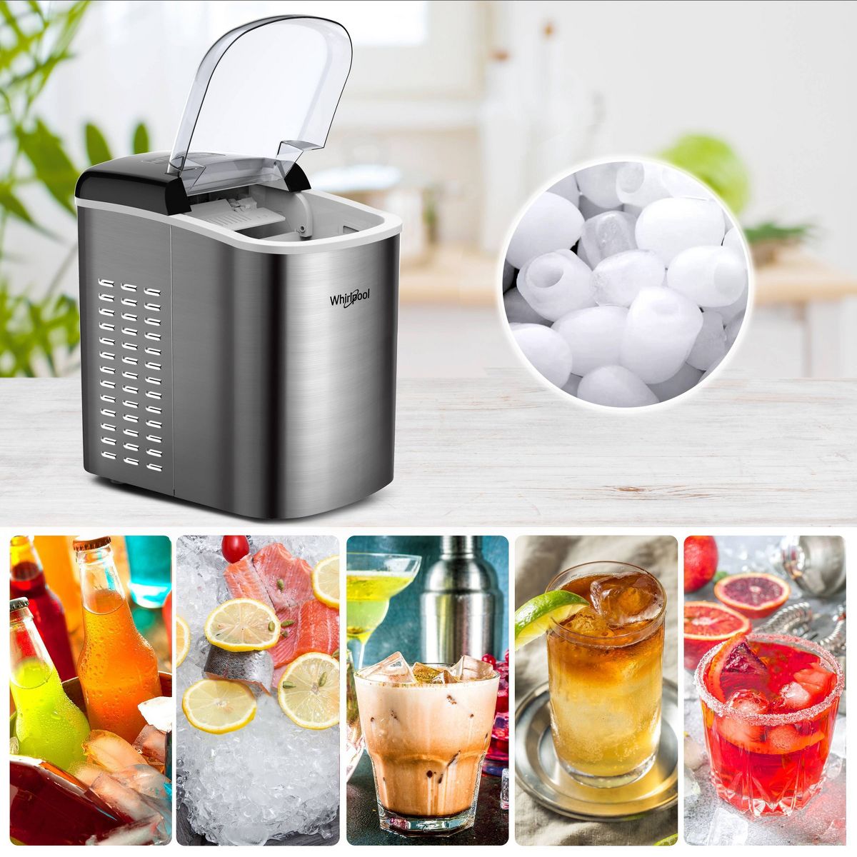 Whirlpool Ice Maker Stainless Steel: Countertop Ice Machine, Bullet Shape, 26 lbs Daily Production, 1.5 lbs Storage Capacity - thumbnail 5