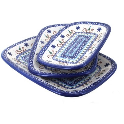 Blue Rose Polish Pottery 6200 Vena 3 Piece Rectangular Serving Set