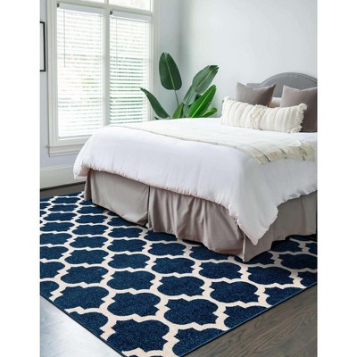 Elegant Dark Blue Trellis 4' x 6' Synthetic Easy-Care Area Rug