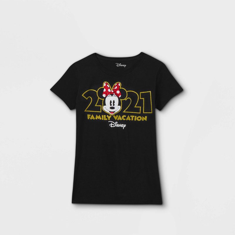 Women's Disney Minnie Mouse 'Family Vacation 2021' Short Sleeve Graphic T-Shirt (Juniors') - Black, 1 of 3