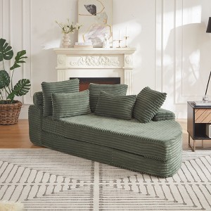 Okak 2-in-1 Convertible Floor Semi-Circular Sofa Bed with Pillows,Corduroy Fabric Futon Couch for Living Room,Apartments - 1 of 4