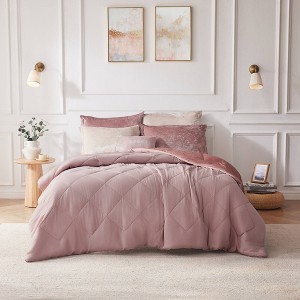 4 Pcs Luxury Style Velvet Duvet Set, Diamond Quilting Ultra Soft Bedding Set for Cold Season, Easy Care Bed Set with Matching Shams & Pillow - 1 of 4