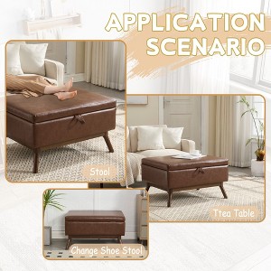 Okak Square Storage Ottoman Bench Coffee Table Wooden Legs Upgrade Large Capacity Upholstered Foot Rest for Living Room, Hallway,Bedroom, Brown - 1 of 4