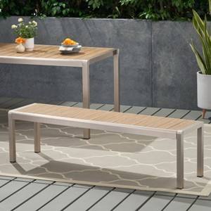 GDFStudio Crested Bay Outdoor Aluminum and Faux Wood Bench - 1 of 4