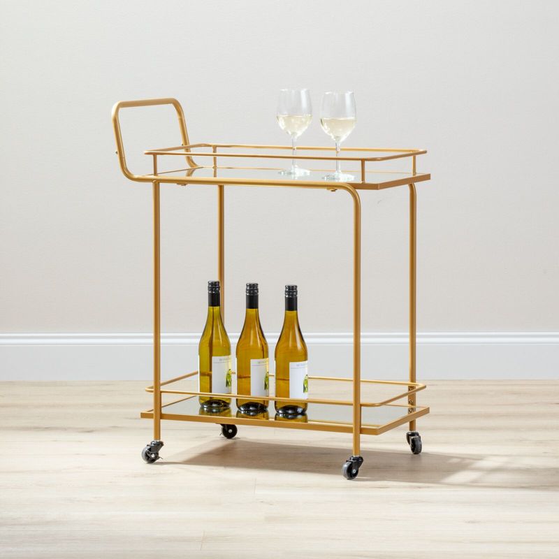 mDesign Metal Rolling Food and Beverage Bar Cart with Glass Shelves, 2 of 8