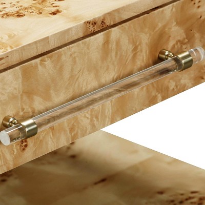 Contemporary White Burl Acacia Nightstand with Brass Accents
