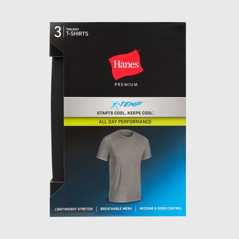 Hanes Premium Men's X-Temp Mesh Short Sleeve Crewneck T-Shirt 3pk - Black/Gray, 5 of 6