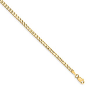 Black Bow Jewelry 14k Yellow Gold 2.3mm Solid Beveled Curb Chain Anklet - 1 of 4