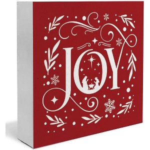 Joy Christian Christmas Wooden Box Sign, Farmhouse Red Christmas Snowflake Xmas Wood Sign - 1 of 4
