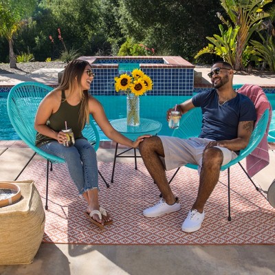 Light Blue 3-Piece Acapulco Patio Bistro Set with Rope and Glass Table
