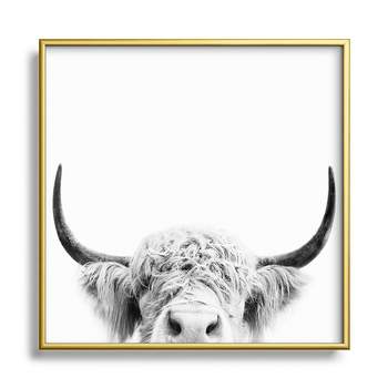 Sisi and Seb Peeking Highland Cow Metal Framed Art Print - Deny Designs