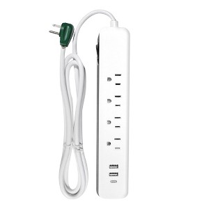 GoGreen Power Inc. 6-ft Cord Surge Protector with 4 Outlets, USB-A and USB-C, 450 Joules - Compact, Heavy Duty, Circuit Breaker - GG-1462USBC - 1 of 4