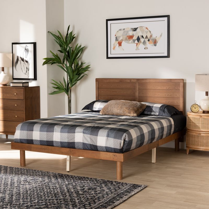 Baxton Studio Daina Mid-Century Modern Walnut Wood Platform Bed, 1 of 8