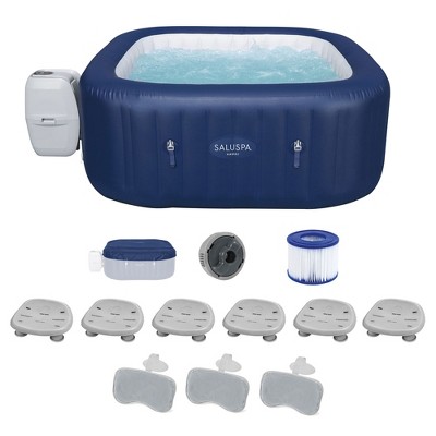 Bestway SaluSpa Hawaii AirJet Inflatable Hot Tub with 6 Pack Bestway SaluSpa Underwater Non Slip Pool and Spa Seat w/3 Headrest Pillows
