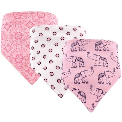 Hudson Baby Infant Girl Cotton Bandana Bibs 3pk, Elephant, One Size