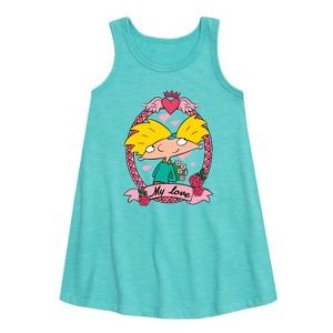 Girls' - Hey Arnold! - Valentine's My Love Graphic Sleeveless Aline Dress - 1 of 2