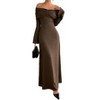 Coolmee Women's Bodycon Dress Off Shoulder Long Sleeve Dresse Mesh Twist Ruched Wedding Guest Formal Party Fall Maxi Dresses - 2 of 4