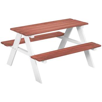 Outsunny Kids Picnic Table Set for Garden, Backyard, Wooden Table & Bench Set, Kids Patio Furniture Outdoor Toys, Aged 3-8 Years Old, Brown