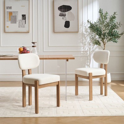 PexFix Wooden Dining Chairs Set of 2 Modern Fabric Upholstered Dining Room Chair Kitchen Chairs Farmhouse Dinner Chair for Kitchen Dining Room Beige