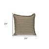 HomeRoots 24" Green and White Striped Cotton Throw Pillow With Fringe - 3 of 4