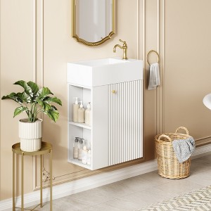 TIRAMISUBEST 18.5 inch Modern Floating Bathroom Vanity with Resin Basin, Wall Mounted Bathroom Vanity Cabinet with 1 Door and Side Storage Shelves - 1 of 4