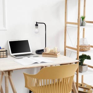 Creekwood Home Vintage Vantage 18.8" Minimalist Curved Arm Desk Lamp with Clear Glass Shade - 1 of 4