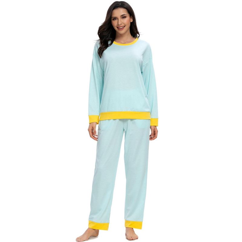 cheibear Womens Lounge Sets Long Sleeves Round Neck Soft with Pants Sleepwear Pajamas, 1 of 6