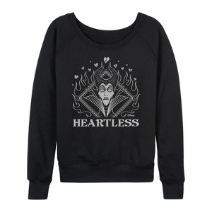 Women's - Disney Villains - Maleficent Heartless Lightweight French Terry Wide Neck Long Sleeve Shirt - 1 of 4