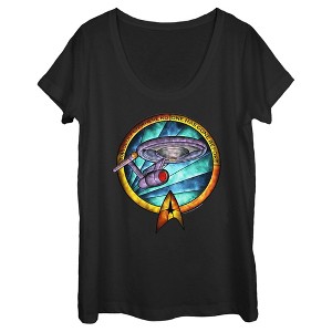 Women's Star Trek USS Enterprise Stained Glass To Boldly Go Scoop Neck - 1 of 4