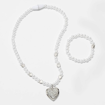 Girls' Pearl Heart Necklace and Bracelet Set - Cat & Jack™