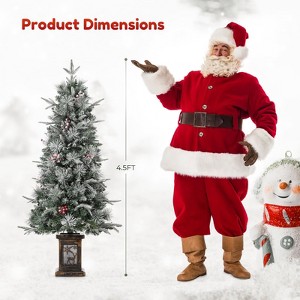 4.5ft Prelit Artificial Christmas Trees with 200 Warm Led,20 Clusters Red Berry,Artificial Potted Xmas Tree with 8 Lighting Modes,Elk Base,Home Decor - 1 of 4