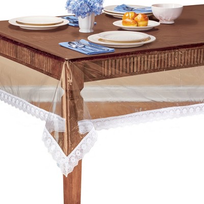Collections Etc Lace Edge Clear Plastic Table Protectors - Set of 2
