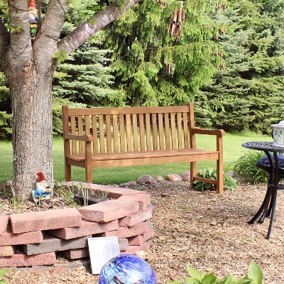 Sunnydaze 59-Inch Light Brown Teak Wood Outdoor Bench