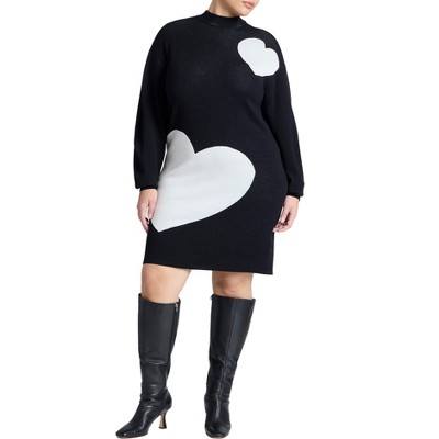 ELOQUII Women's Plus Size Heart Intarsia Mini Dress