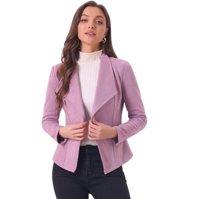 Allegra K Women's Faux Suede Lapel Draped Outwear Open Front Jacket