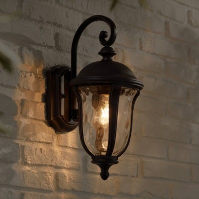 Bronze 16.75" Hammered Glass Outdoor Wall Light Fixture
