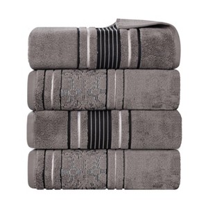 Zero Twist Cotton Solid and Floral Jacquard Bath Towel Set of 4 by Blue Nile Mills - 1 of 4
