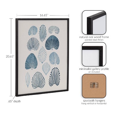 Abstract Coastal Blue Coral Print with Black Solid Wood Frame