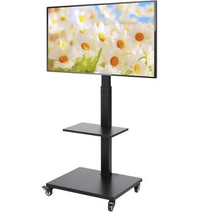 Rolling TV Stand with Power Outlets, Swivel Portable TV Stand for 32-75 Inch Screen TVs, Mobile TV Cart with Shelf, Black - 1 of 4