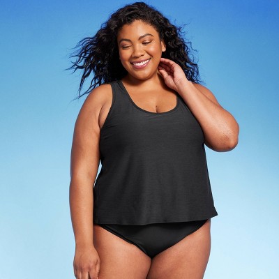 Kona Sol Women's Plus Size High Neck Tankini Swimsuit Top (Black