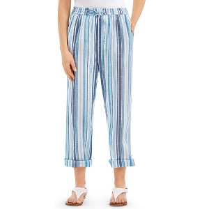 Collections Etc Striped Cuffed Hem Pull-On Elasticized Waist Capris - 1 of 4