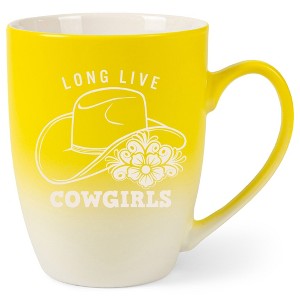 100 North Floral Western Hat 10 Ounce Yellow and White Two Toned Ombre, Comfortably Fits Your Hands, Ceramic Tea Coffee Cup Mug, Long Live Cowgirls - 1 of 1