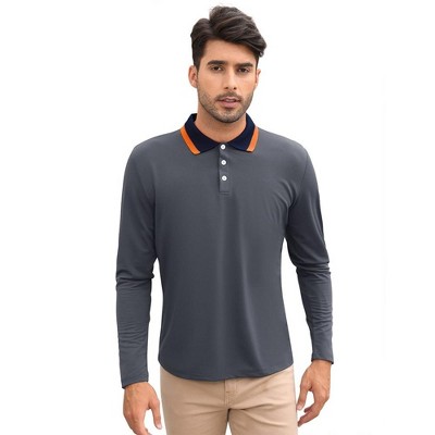 Men's Long Sleeve Polo Shirts Regular Fit Collared T-Shirt Casual Workout Golf Shirts