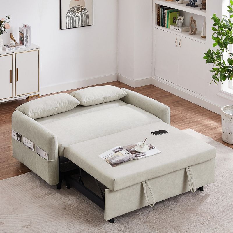 55.1" Pull Out Sleep Sofa Bed, Loveseats Sofa Couch with Adjsutable Backrest, Storage Pockets and Pillows-ModernLuxe, 2 of 16
