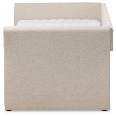 Beige Twin Upholstered Daybed with Trundle and Faux Leather