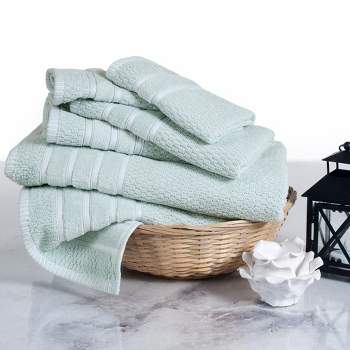 Combed Cotton Towel Set- Rice Weave 100% Combed Cotton 6 Piece Set With 2 Bath Towels, 2 Hand Towels and 2 Washcloths by Hastings Home- Seafoam